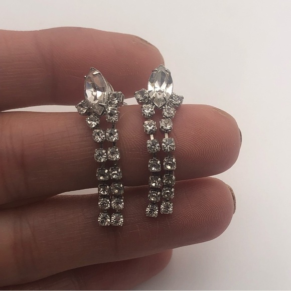 vtg Rhinestone Marquis Navette Stone Dangle Stud Earrings 1.2” - Picture 4 of 5